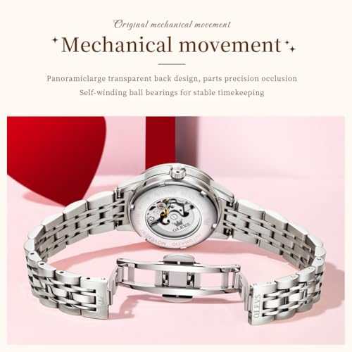 Image of OLEVS Womens Automatic Watch Gold Luxury Diamond Self Winding Ladies Wrist Watches Waterproof Luminous Date