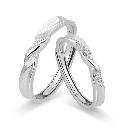 Meissa Couple Rings 925 Sterling Silver Dainty Twist Couple Bands for Men and Women Size Adjustable Handmade Promise Rings (b_Set of Two Rings)