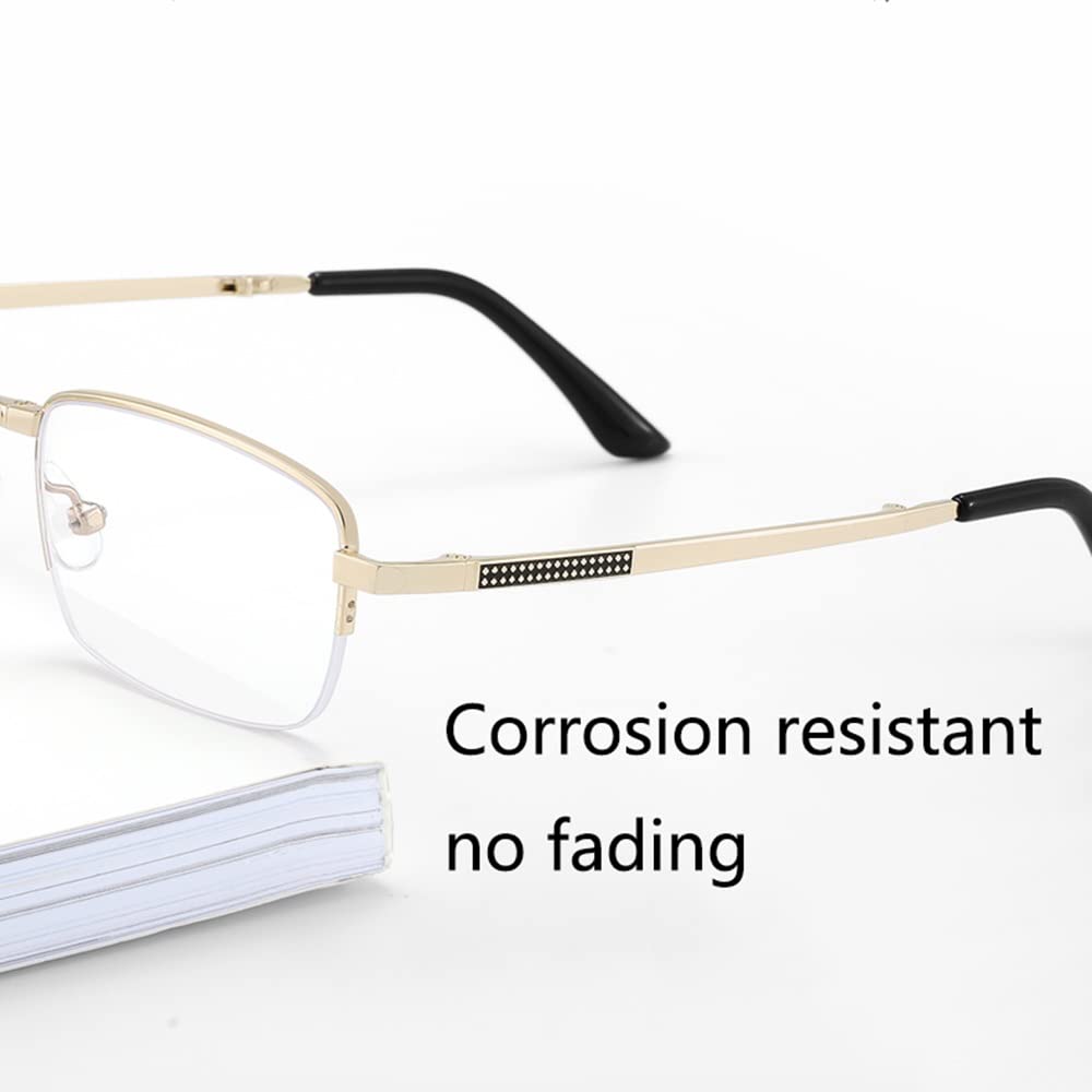 Faltbare Brille Bifokale Lesebrille Anti Blaulicht Progressives Lesebrillen Halbbrille Anti Müdigkeit Faltbare Lesegeräte (Color : Gold, Size : +1.50)
