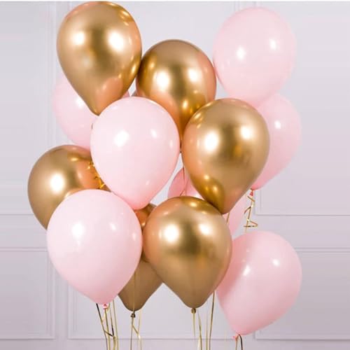 Image of Balloons Pink Gold Confetti, 60 Packs 12 Inch Pink White Metallic Gold Balloon for Girls Birthday Wedding Bridal Baby Shower Princess Party Decorations