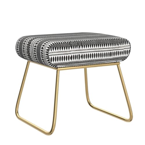 Image of nestroots Ottoman Stool for Living Room | Metallic Stools for Sitting, Bedroom Pouffes, Side Table | 14.5 Inch Height, Black & White 2 Leg Design | Stylish & Durable Footrest Stool for Home