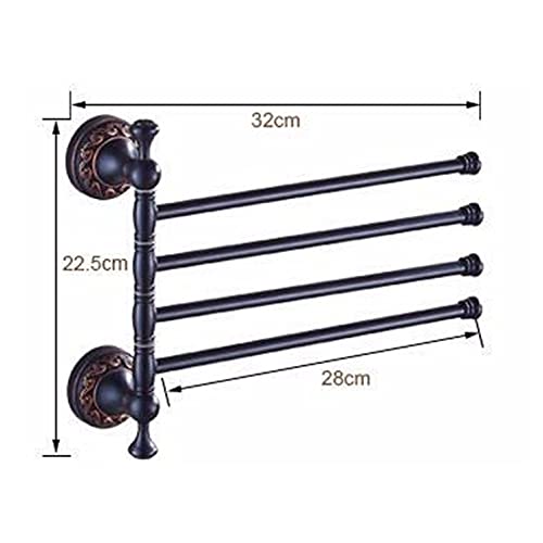 Porte-serviettes 3 rails pivotant 35 cm en laiton noir mat pour salle de bain