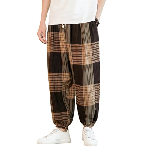 Pantalon homme style chinois décontracté en coton lin bicolore