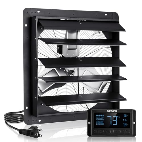 VEVOR 24 inch Exhaust Fan, Wall Mounted Attic Fan with Variable Speed, Temperature & Humidity Controller, 4800 CFM, Automatic Shutter