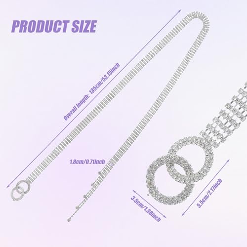 Grevosea Silver Belt for Woman, Rhinestone Chain Belt O Ring Buckle Crystal Waist Belt Bling Diamond Belts for Women Dresses (135cm)2