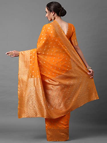 Image of AKHILAM Women's Kanjivaram Banarasi Silk Woven Design Saree With Unstitched Blouse Piece (Multicolored 2RANI20 Parent)