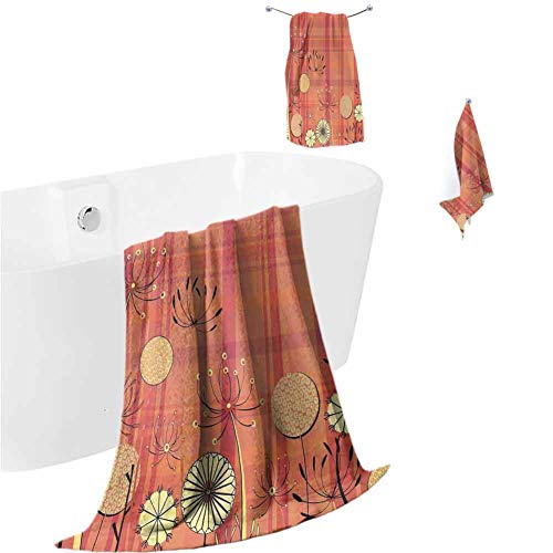 Floral Microfiber Towel Sets for Bathroom Generic Umbellifer Flowers Blooms and Traditional Tartan