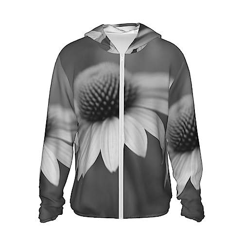 TOMPPY Jaqueta com capuz moderna com estampa de pintura floral e proteção solar, leve, manga comprid