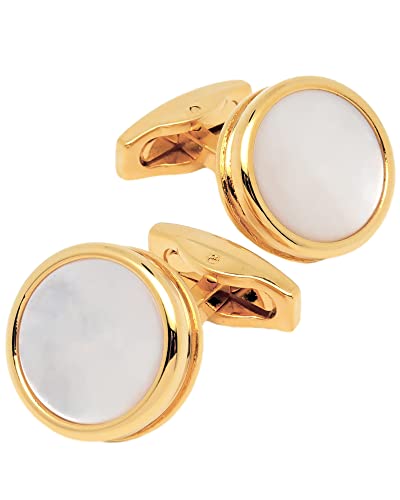Image of Jonwo 14K Gold Plated Round Mother of Pearl Cufflinks for Men in Gift Case