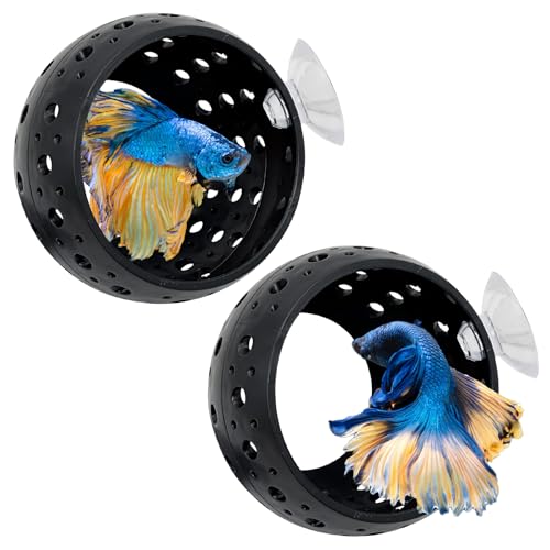 Image of Fhiny 2 PCS Betta Hide, Beta Fish Tank Decor, Suction Cup Shrimp Tunnel, Betta Resting Spot, Aquarium Hammock Hideout Cave for Guppy Resting(Black)