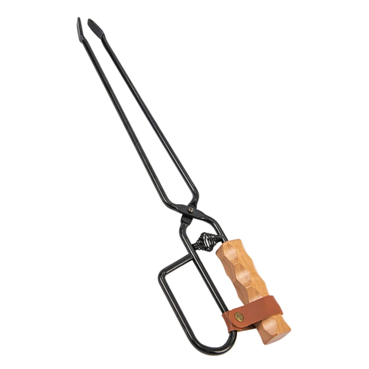 Grill und Kaminzange 1 Stück aus Eisen mit Holzgriff, Schwarz