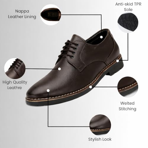 Image of Leatherful Genuine Leather Derby SE Shoes for Men | TPR Sole & Nappa Leather Lining | Classic Dress Footwear