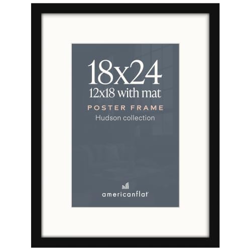 Americanflat 18x24 Poster Frame - Matted to 12x18 - Black