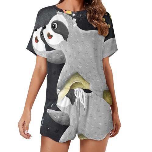 Pyjama court pour femme Planète Paresseux ensemble été léger et confortable