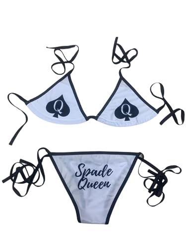 BBC Queen of Spades QOS Bikini Adjustbale Top,bottom Set Micro String Thongs Women Swimsuit Free Size Hardcore Words Phrases