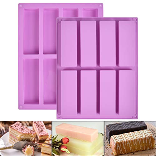 BUYGOO 2Pcs 8 Cavity Large Rectangle Granola Bar Silicone Mold, Nutrition Cereal Bar Molds Energy Bar for Chocolate Truffles Ganache Cornbread Cheesecake Pudding