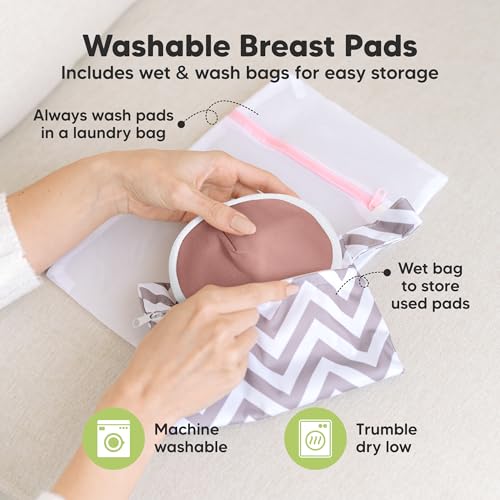Image of Organic Nursing Pads - 14 Washable Breast Pads for Breastfeeding, Wash Bag, Viscose Derived from Bamboo Reusable Nipple Covers for Breastfeeding Essentials, Soft & Absorbent (Lovelle, L 5 inch)