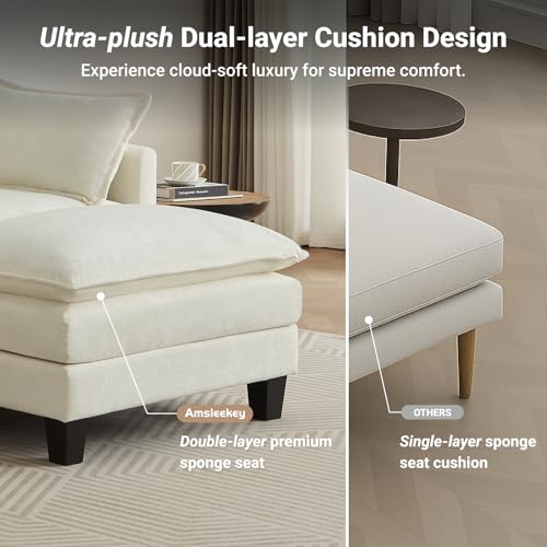 Image of Amsleekey 111.5 inch U-Shaped Chenille Sectional Sofa, Beige