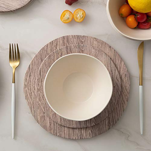 Melamine Dinnerware Set - 12pcs Melamine Plates and Bowls Set for Indoor Outdoor Use, Dishes Dinnerware Set Service for 4, Dishwasher Safe, Wood Grain