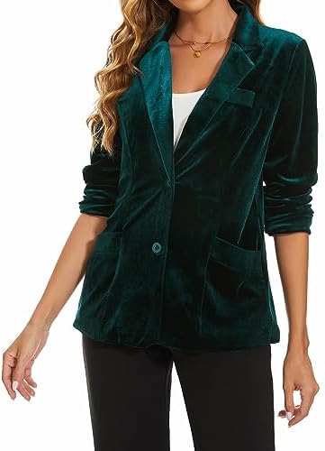 Blazer Femme En Velours – Manches Longues, Entièrement Doublé – Style Décontracté Pro – Deux Poches – Couleur Unie