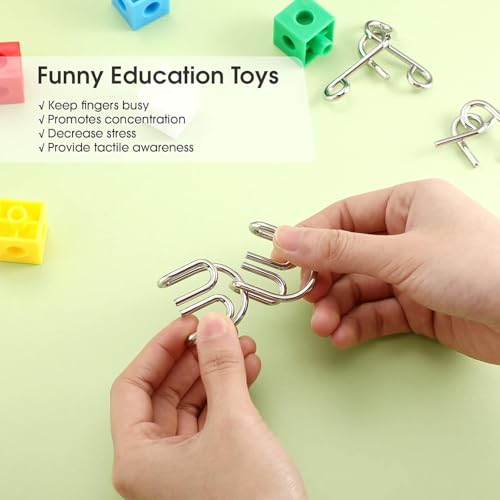Image of 8pcs Metal Wire Puzzle Set - Problem Solving and Mind Exercise Educational Fidget Toys, Assorted Disentanglement Puzzles for Gifts, Party, Prizes - Brain Teaser IQ Test (A)