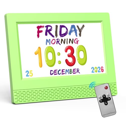 Image of Kids Digital Alarm Clock with Voice Scene Reminders, 7 inch Eye-Caring Display | Watercolor Wallpapers, Auto Dimming DST /Calendar Clock, Sleep Trainer Easy Setup Gift-Ready Box for Kids Birthday with Remote