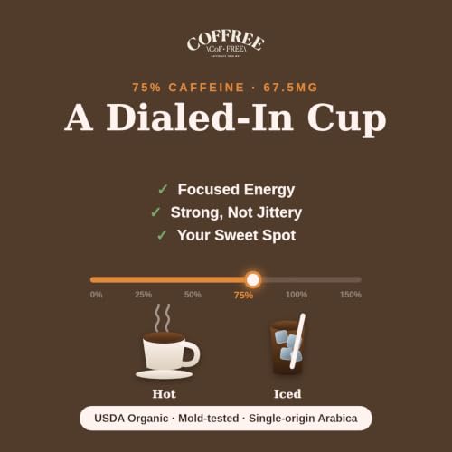 Image of COFFREE Organic Instant Coffee Packets - Mold Free, Low Acid, Single-Origin Arabica - Individual Single Serve Coffee Sticks - Easy for Travel, Camping - Medium Roast - 75% Caffeine - 24 Count