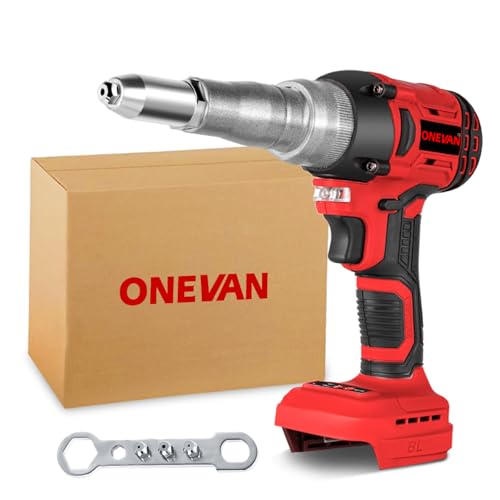 ONEVAN remachadora bateria, 20000N pistolas de remache inalámbricas para makita 18v, sin escobillas, luz led, 300w herramienta de remache inalámbrica para remaches de 2.4-5 mm(sin batería)
