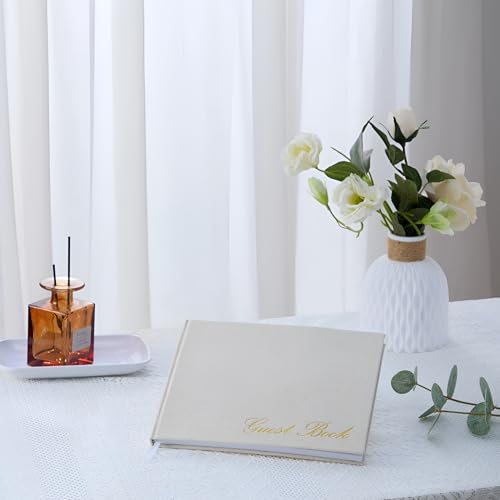 Image of HKMK Wedding Guest Book - Perfect for Wedding Receptions, Baby Showers, Birthdays,Special Events - Polaroid Guest Book with 100 Lined and Blank Pages for Sign-in and Photos -Linen Hardcover,Beige