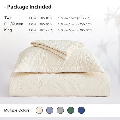 EXQ Home Quilt Set Twin Size Beige 2 Piece,Lightweight Soft Coverlet Modern Style Leaf Pattern Bedspread Set(1 Quilt,1 Pillow Sham)