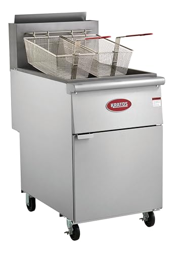 Kratos Commercial Deep Fryer, Floor Fryer with Casters and Five Burners, 70-100 lb. Capacity, Natural Gas (29Y-052-NAT)