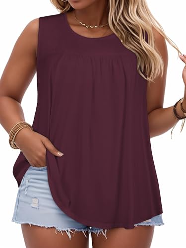 Image of Women Plus Size Tank Top Casual Summer Tops Loose Fit Sleeveless T Shirts Trendy Crewneck Tunic Tees 2026