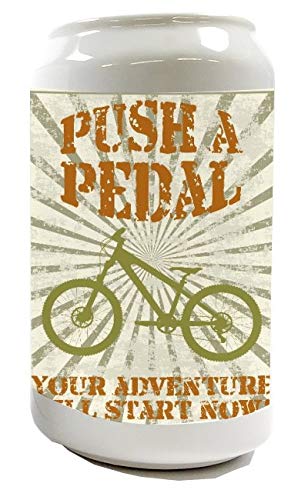 Spardose Sparbüchse Geld-Dose Wiederverschließbar Farbe Weiß Retro Fahrrad Mountainbike Keramik Bedruckt