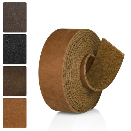 JinRuiKJ Full Grain Leather Strap - 1 Inch Wide 72 Inches Long Leather Strips - Very Suitable for DIY Arts & Craft Projects, Traction Ropes, Bag Straps, Furniture Handles - Crazy Brown