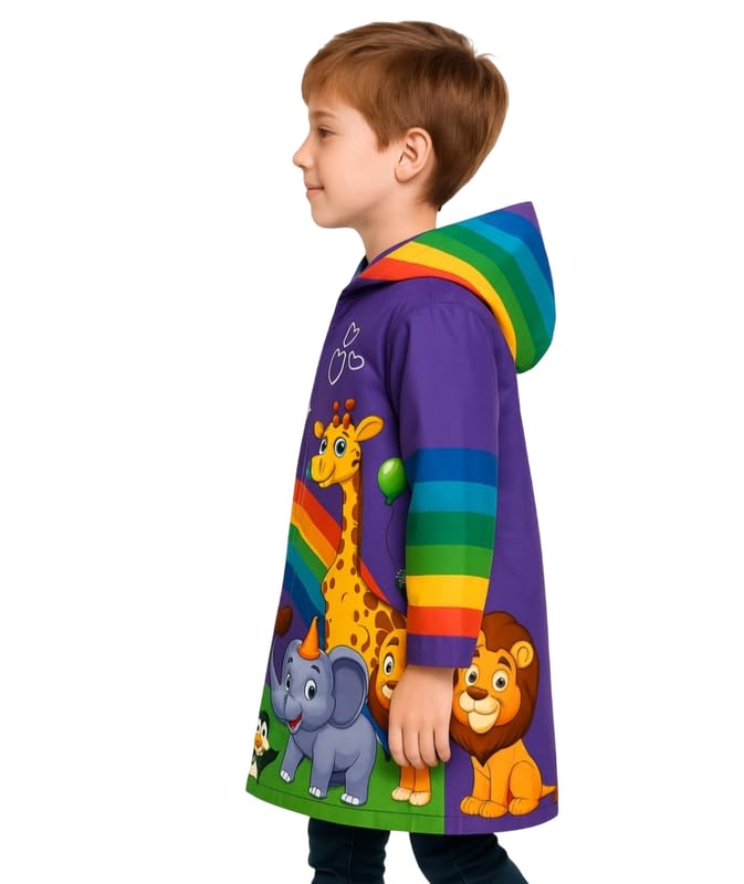 Krystle Boy's & Girl's Kids PVC Waterproof Long Raincoat with Cartoon Print, Blue, 8-9 Years (Pack of 1) 1