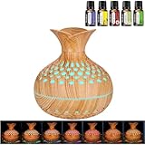 300ML Difusor de Aceites Esenciales con 5 * 10ml Aceite Esencial, Sin BPA Difusor Aceites Esenciales, Humidificador Ultrasónico con 7 Colores LED, Apagado Automático
