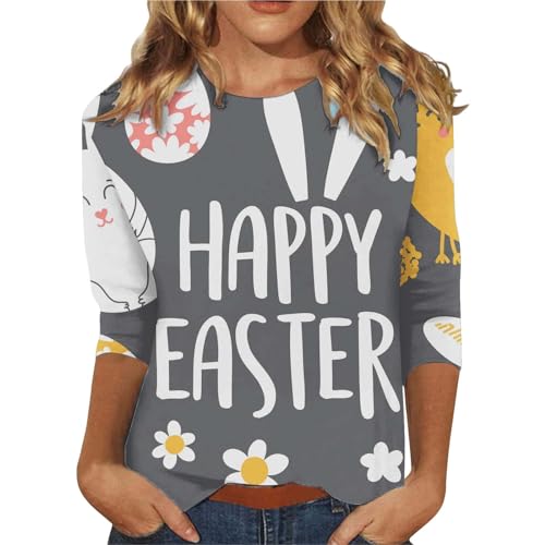 Angxiwan Clearance Plus Size T Shirts for Women Happy Easter Day Women Shirt 3/4 Sleeve Funny Bunny Graphic Tee Tops Casual Cheap Stuff Cheap Stuff Under 1 Pounds White