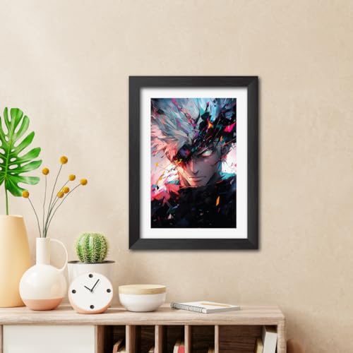 Image of TenorArts Satoru Gojo Photo Frame Jujutsu Kaisen Anime Laminated Poster Framed Painting with Matt Finish Black Textures (12inches x 9inches)
