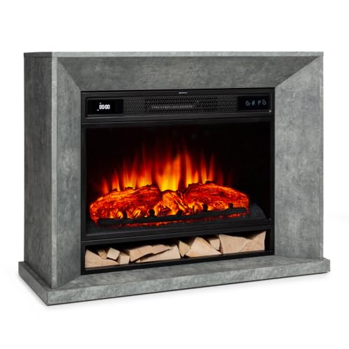 Klarstein Crater Lake Chimenea eléctrica 1900 W, Fuego eléctrico con tecnología LED, Mando a Distancia, termostato, Chimenea eléctrica Aspecto hormigón