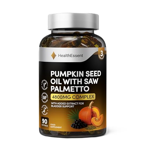 HealthEssent Pumpkin Seed Oil 4800mg Complex – Cold-Pressed Pumpkin Seed Extract, Curcubita Pepo – Vegan-Friendly Formula – (3 Month Supply) - 90 Vegan Capsules