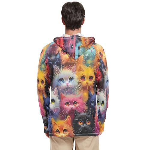xigua Cute Colored Cats Men's UPF 50+ Sun Shirts Quick Dry Sun Protection Hoodie With Long Sleeve 5533