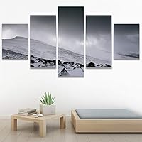 SIGNWIN 5 Panel Canvas Wall Art Monochromatic Mountains for Home Decorations Ready to Hang - 60