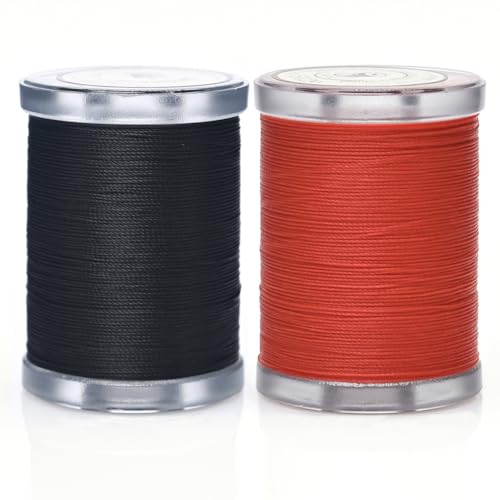 Image of Selric 300Yards Extra Strong Bonded Nylon Thread for Leather Sewing, Black and Red Heavy Duty Upholstery Thread for Heavy Fabric (2 Spools)-Black+Red
