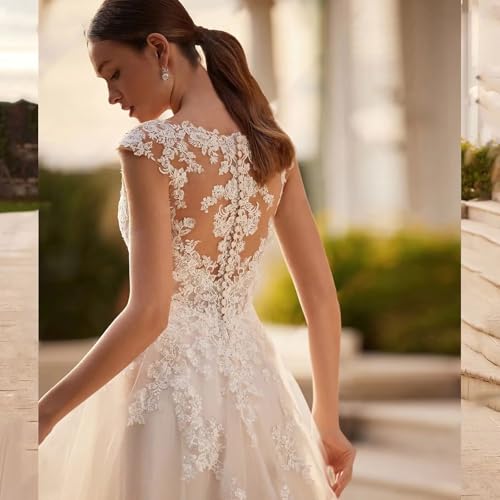 V Neck Wedding Dresses for Bride 2025 Plus Size Tulle A-Line Lace Applique Long Bridal Gowns with Train3