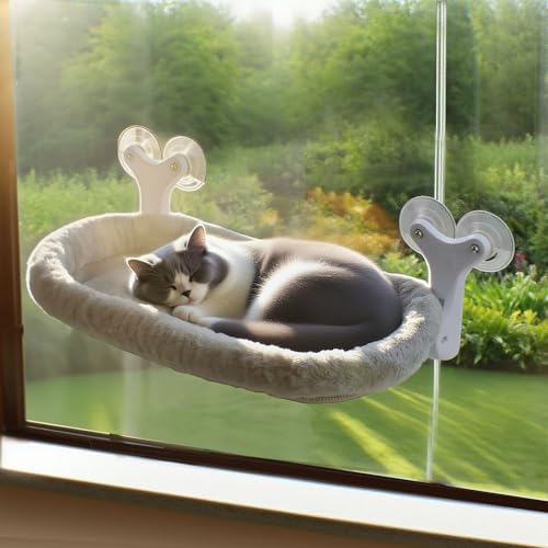 Cat-Window-Perch-with-6-Strong-Suction-CupsMats-That-can-be-Switched-Between-Winter-and-SummerFoldable-Cordless-Cat-Beds-Can-Bear-50LBS-Weight-Grey Cat Window Perch with 6 Strong Suction Cups,Mats That can be Switched Between Winter and Summer,Foldable Cordless Cat Beds Can Bear 50LBS Weight (Grey) - Image 1