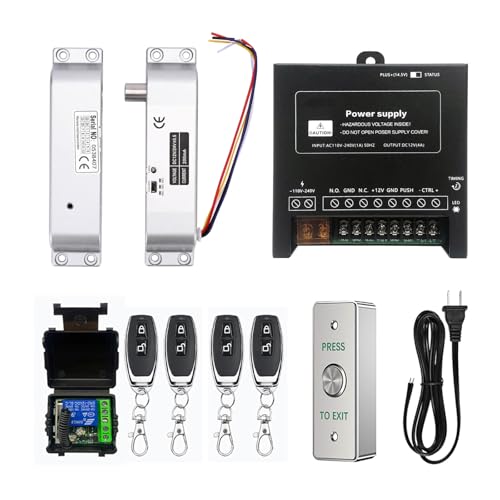 Electric Drop Bolt Lock with 4 Remote Controls Fail Secure Door Access Control Kit with Power Supply and Exit Button Easy DIY Install for Home/Office Security