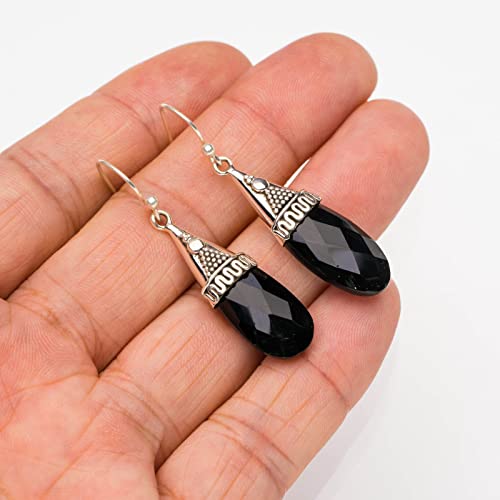 Boucles d'oreilles onyx noir argent 925 hypoallergéniques légères 4.45cm - 3