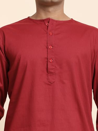 Image of Amazon Brand - Anarva Men's Pure Cotton Solid Kurta Pajama Set Round Neck Casual Yoga Dress