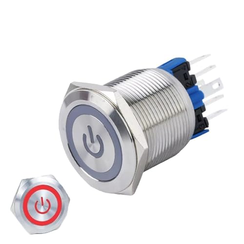 Interrupteur métallique 22mm momentané LED rouge 12V 1NO1NC pour commande de tableau