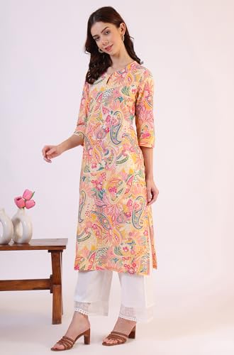 Image of W for Woman Pink Bold Geometric Printed Pure Cotton Straight Kurta
